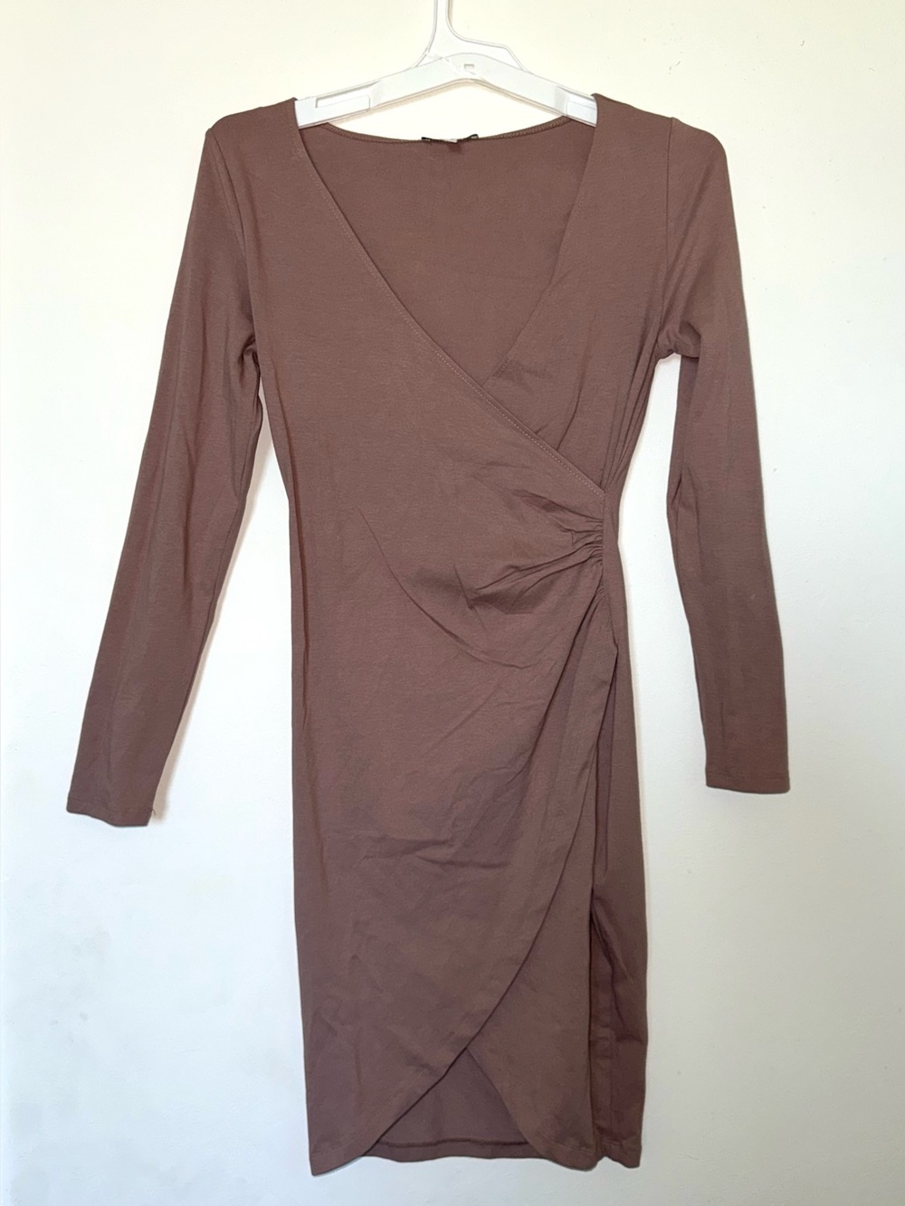 Charlotte Russe Mauve Brown Long Sleeve Wrap Bodycon Dress